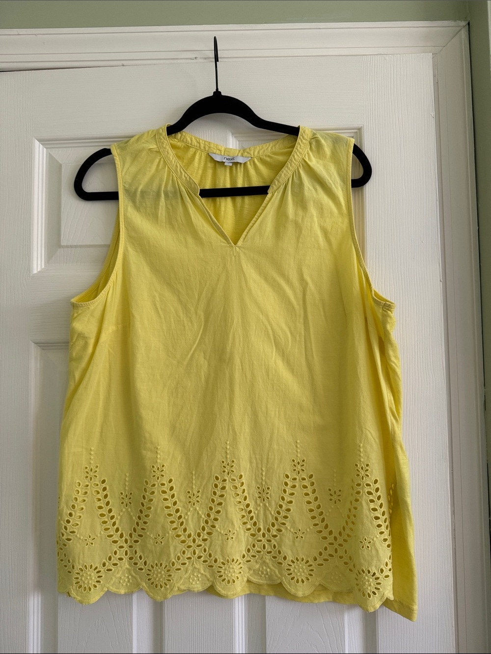 Next lemon yellow sleeveless tank scalloped eyelet bottom